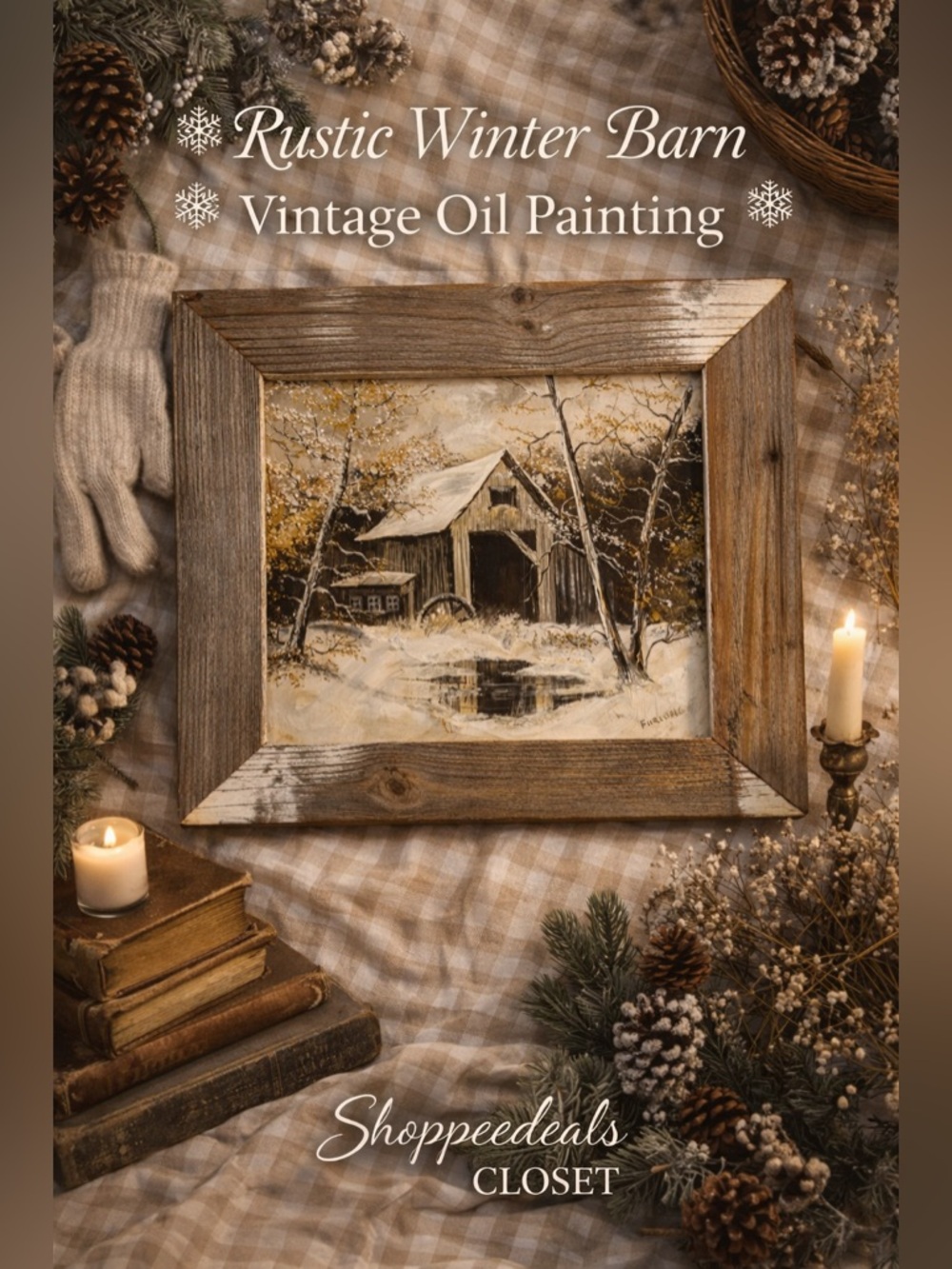 Vintage Furlong Original Oil Painting Rustic Barn Winter Landscape Framed
